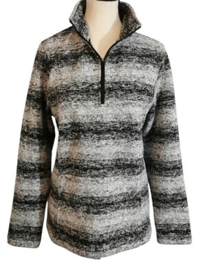 Lands' End Black White Marled 1/4 Zip Fleece Pullover Sz S